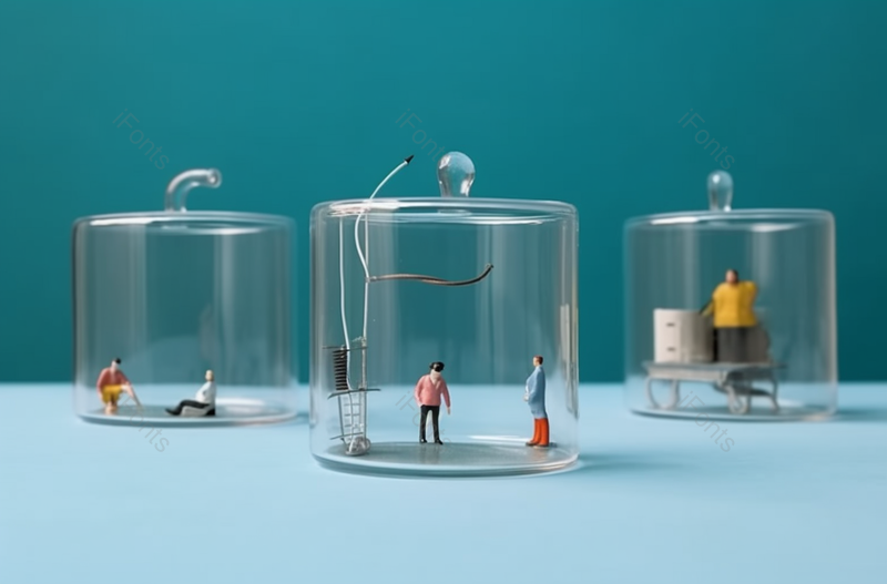 疫情被隔离在玻璃杯中各种状态的人微缩创意,插画/手绘图,插画/手绘图库,插画/手绘图下载,插画/手绘